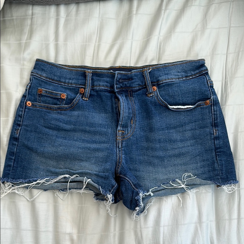 GAP Blue Jean Shorts with High-Waisted Cut-Off Style and Frayed Hem